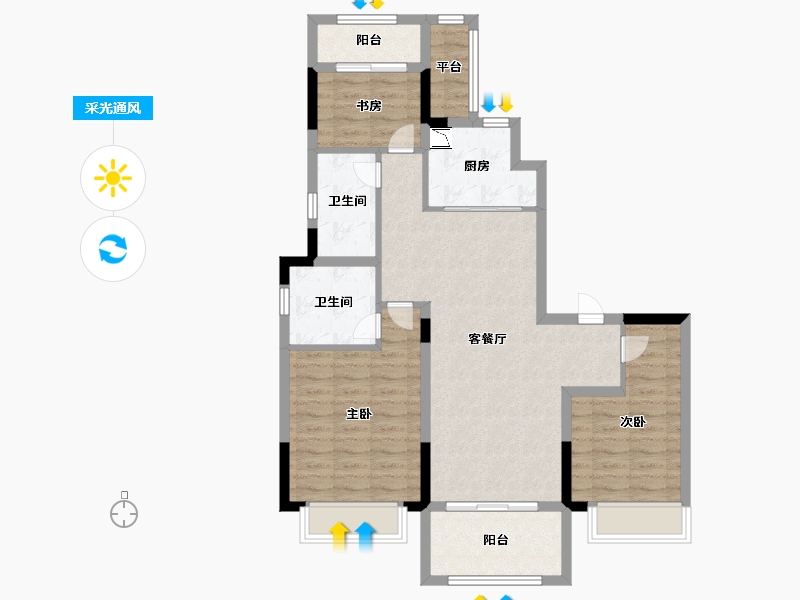 浙江省-温州市-蓝光雍锦湾-89.59-户型库-采光通风