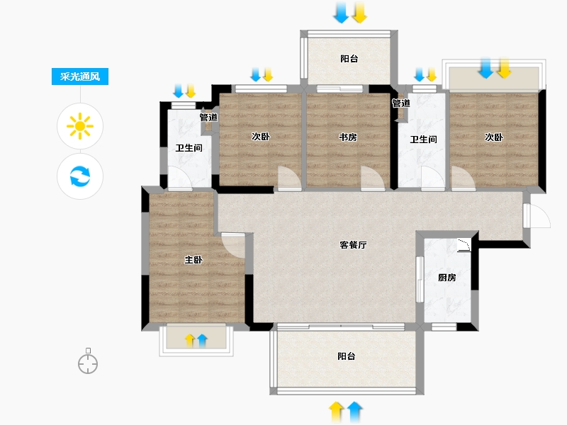 广西壮族自治区-南宁市-金成江南壹品-95.54-户型库-采光通风