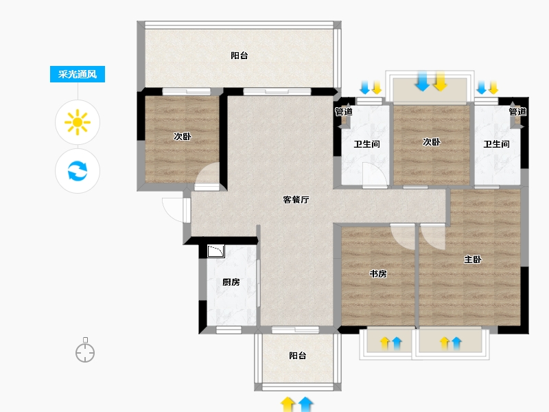 广西壮族自治区-南宁市-金成江南壹品-87.54-户型库-采光通风