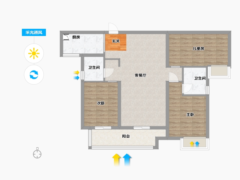 湖南省-长沙市-佳兆业湘府熙园-88.60-户型库-采光通风