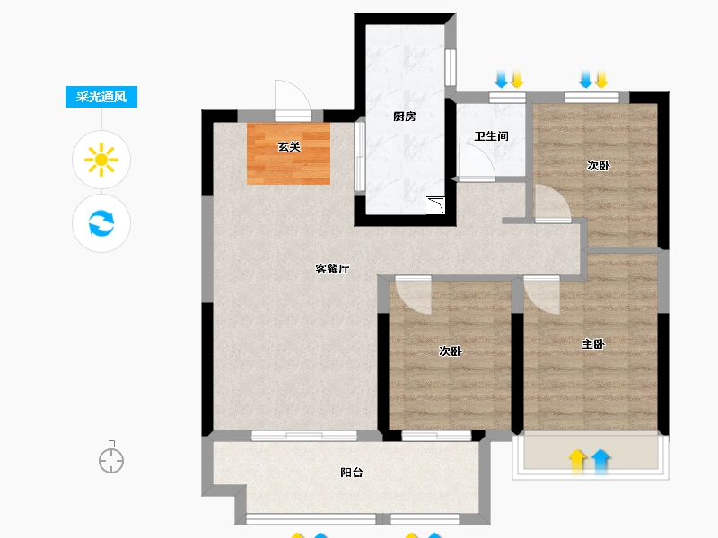 山东省-烟台市-百年万悦府-74.95-户型库-采光通风