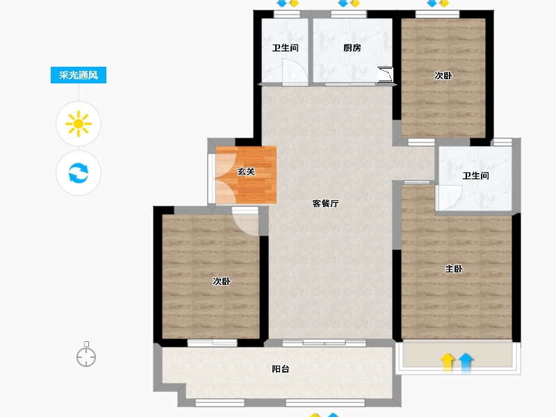 山东省-烟台市-百年万悦府-91.23-户型库-采光通风