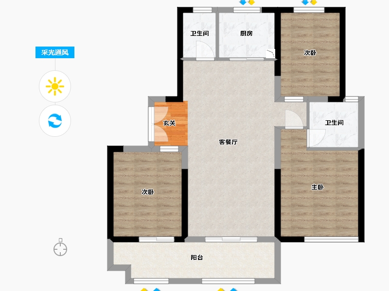 山东省-烟台市-百年万悦府-90.74-户型库-采光通风