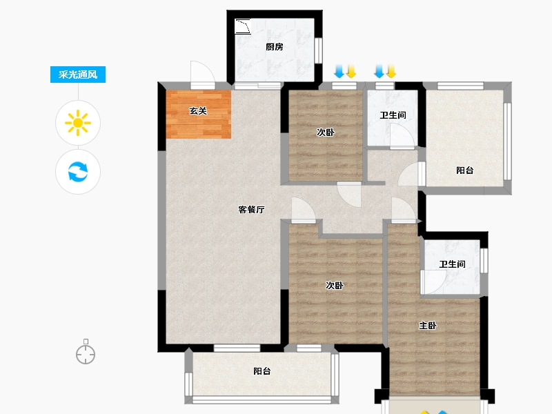 广西壮族自治区-南宁市-建发鼎华北大珑廷-94.82-户型库-采光通风