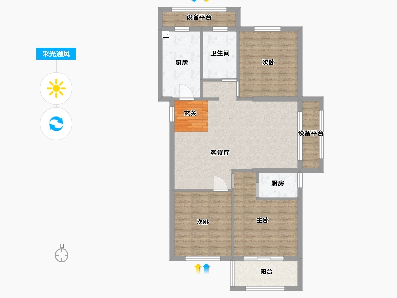 山东省-烟台市-花半里-95.66-户型库-采光通风