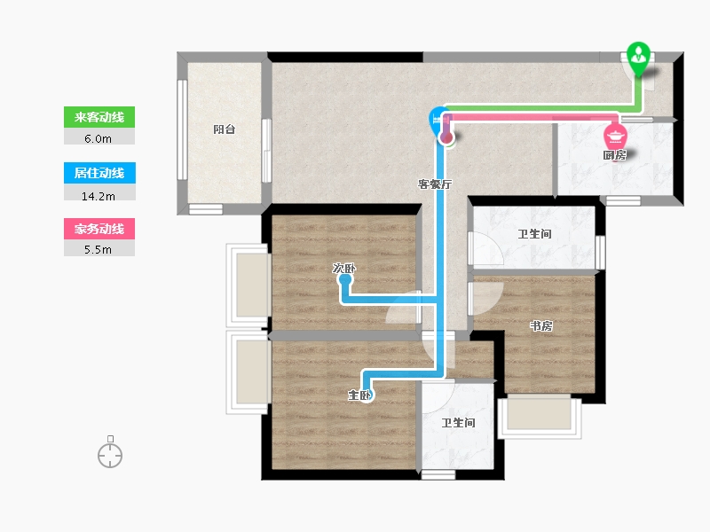 湖北省-武汉市-福星惠誉东湖城四期C3A-77.49-户型库-动静线