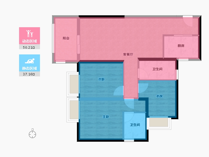 湖北省-武汉市-福星惠誉东湖城四期C3A-77.49-户型库-动静分区