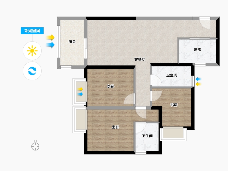 湖北省-武汉市-福星惠誉东湖城四期C3A-77.49-户型库-采光通风