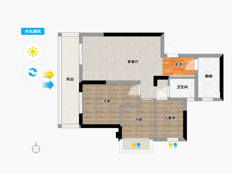 广西壮族自治区-南宁市-安吉大唐世家-59.49-户型库-采光通风