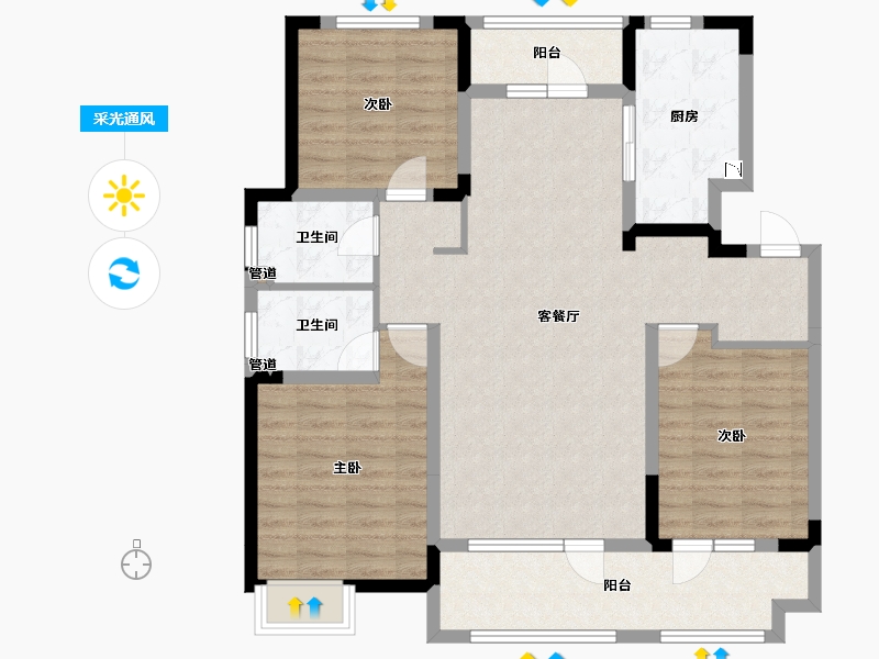 山东省-菏泽市-华地翡翠公园-106.88-户型库-采光通风