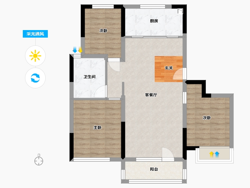 山东省-青岛市-鑫江花漾里-76.80-户型库-采光通风