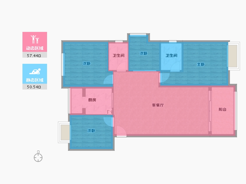 湖北省-仙桃市-沔阳公馆-97.67-户型库-动静分区