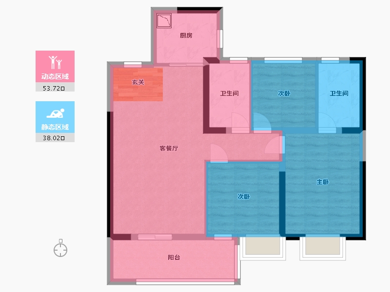 江苏省-南通市-中南・湖光映月-81.60-户型库-动静分区