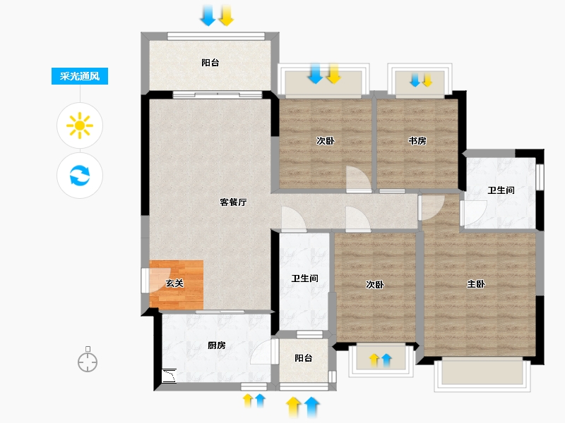 广东省-佛山市-恒大滨江左岸-93.81-户型库-采光通风