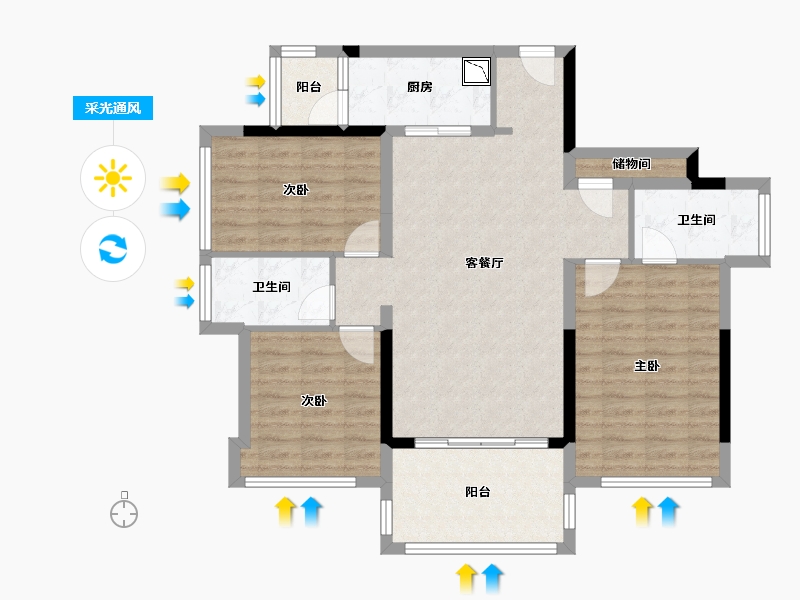 广西壮族自治区-贵港市-贵港融创九棠府-96.30-户型库-采光通风