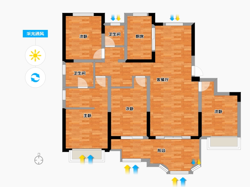 陕西省-渭南市-红鑫中央公园-116.16-户型库-采光通风