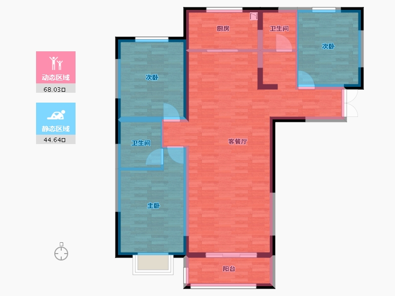 内蒙古自治区-鄂尔多斯市-恒元-晨境苑-101.21-户型库-动静分区