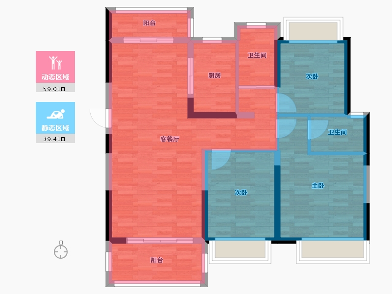 浙江省-台州市-碧桂园剑桥郡-88.19-户型库-动静分区