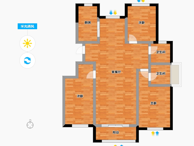 山东省-泰安市-大展麓山郡-99.85-户型库-采光通风