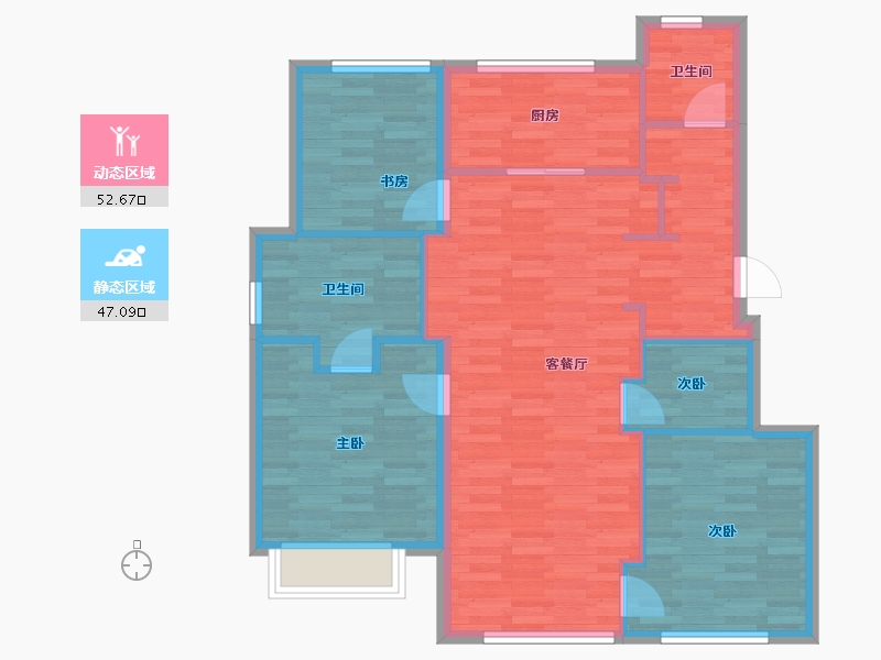 辽宁省-大连市-万科翡翠都会-90.27-户型库-动静分区