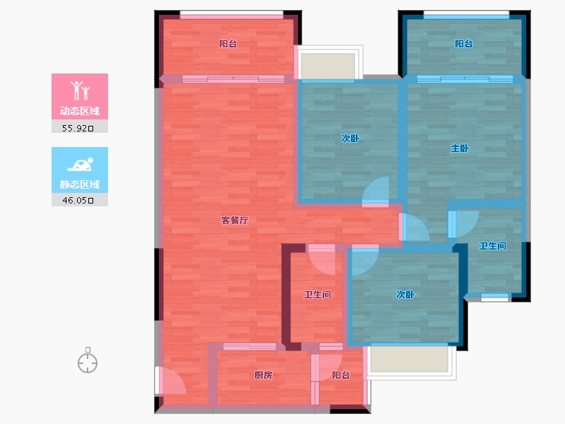 四川省-南充市-宏云江山国际-88.08-户型库-动静分区