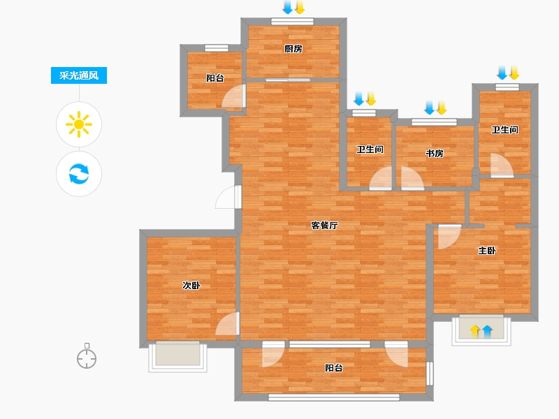 浙江省-绍兴市-保利大国璟-104.74-户型库-采光通风