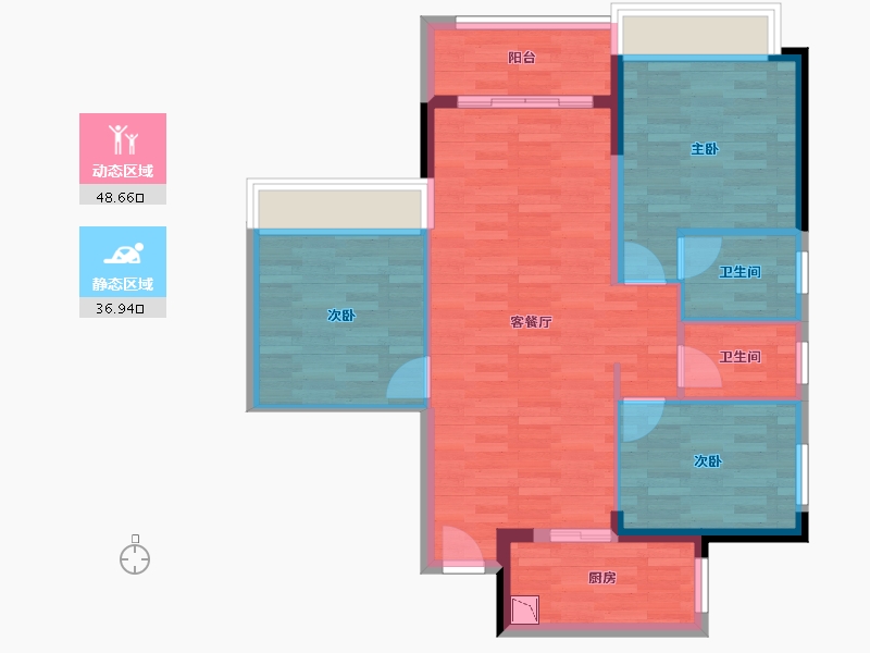 广东省-清远市-阳光100阿尔勒-76.86-户型库-动静分区