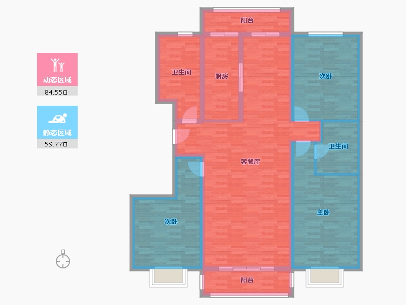 内蒙古自治区-鄂尔多斯市-水韵江南-129.99-户型库-动静分区