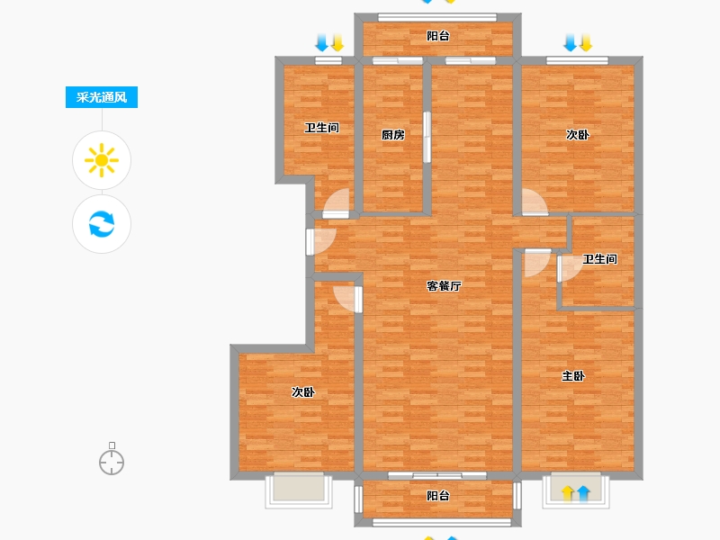 内蒙古自治区-鄂尔多斯市-水韵江南-129.99-户型库-采光通风