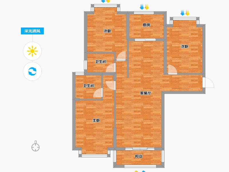 陕西省-渭南市-秦正阳光城-102.34-户型库-采光通风