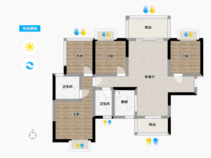 广西壮族自治区-柳州市-彰泰江与城-90.09-户型库-采光通风