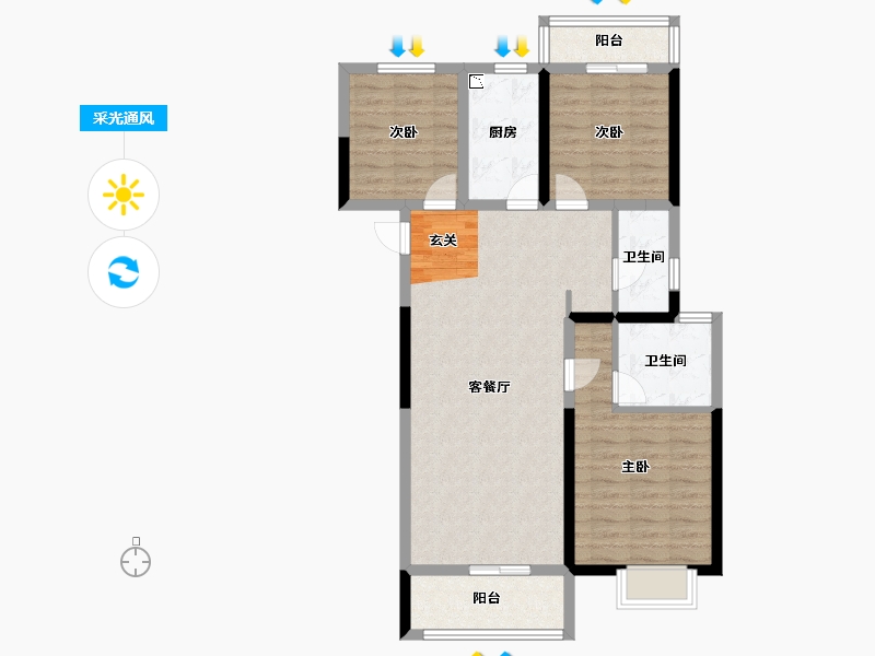 湖北省-武汉市-电建地产�吃糜�府-91.67-户型库-采光通风