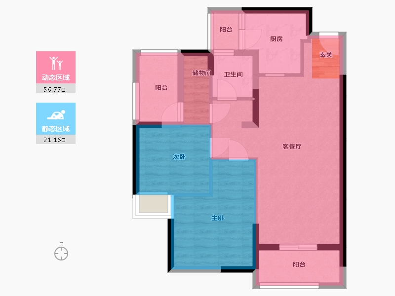 湖南省-衡阳市-美的梧桐桩园-68.75-户型库-动静分区