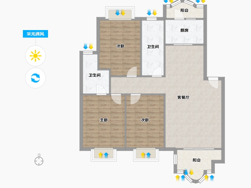 湖北省-武汉市-金珠港湾二期-103.03-户型库-采光通风