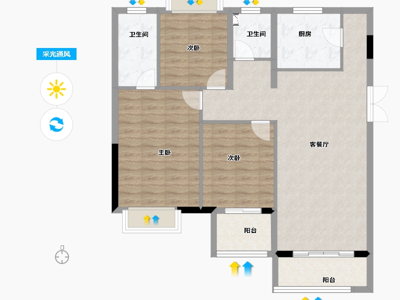 湖北省-武汉市-中建壹品澜荟-94.83-户型库-采光通风