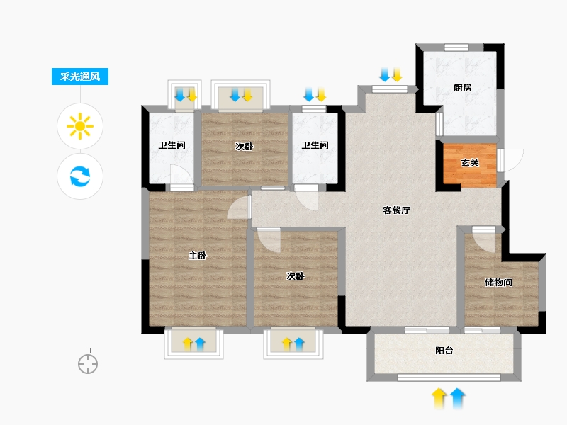 湖北省-武汉市-武地融创水韵长洲-94.36-户型库-采光通风