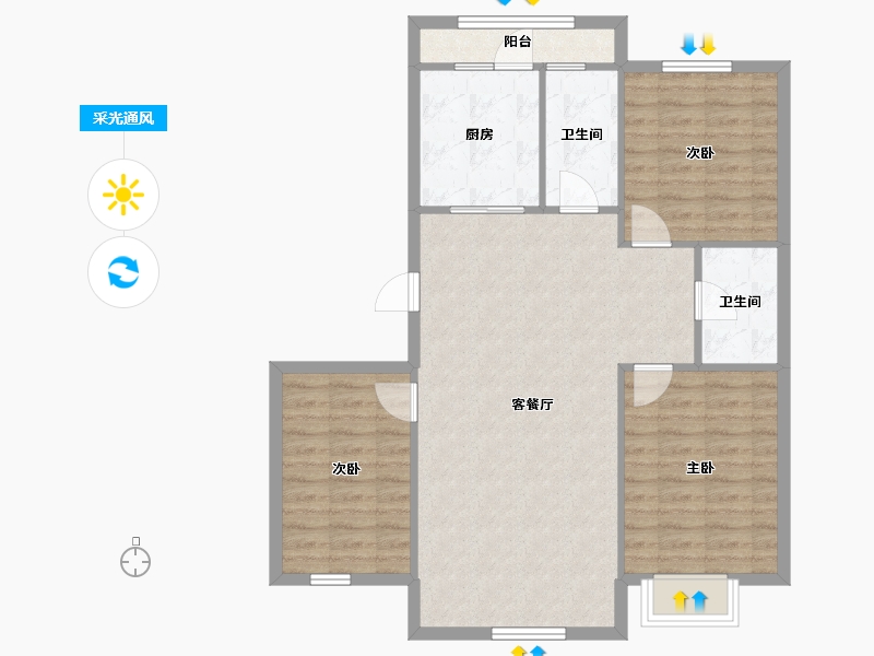 辽宁省-抚顺市-将军华府-90.28-户型库-采光通风