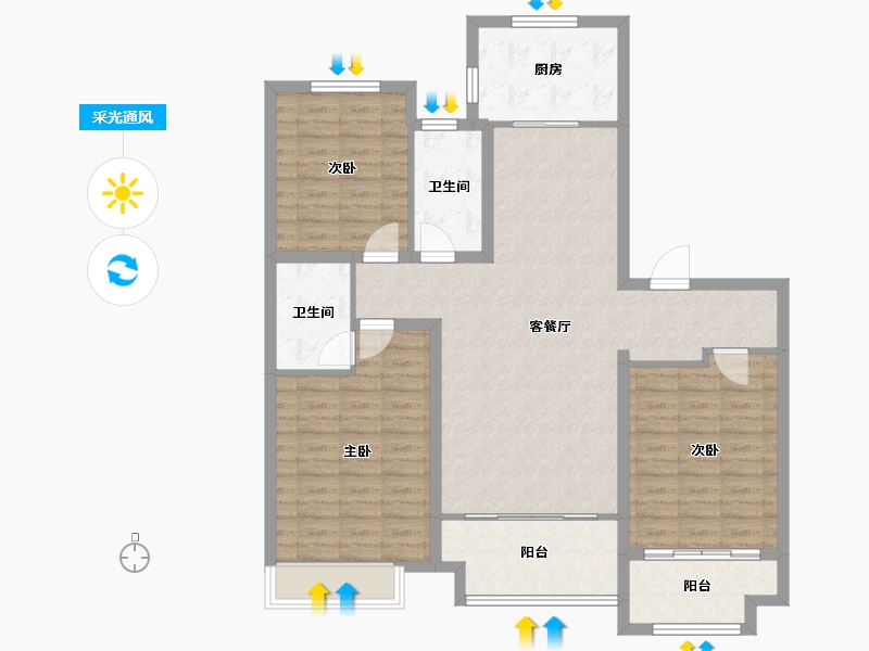 河北省-石家庄市-灵寿县松阳河东苑-110.00-户型库-采光通风