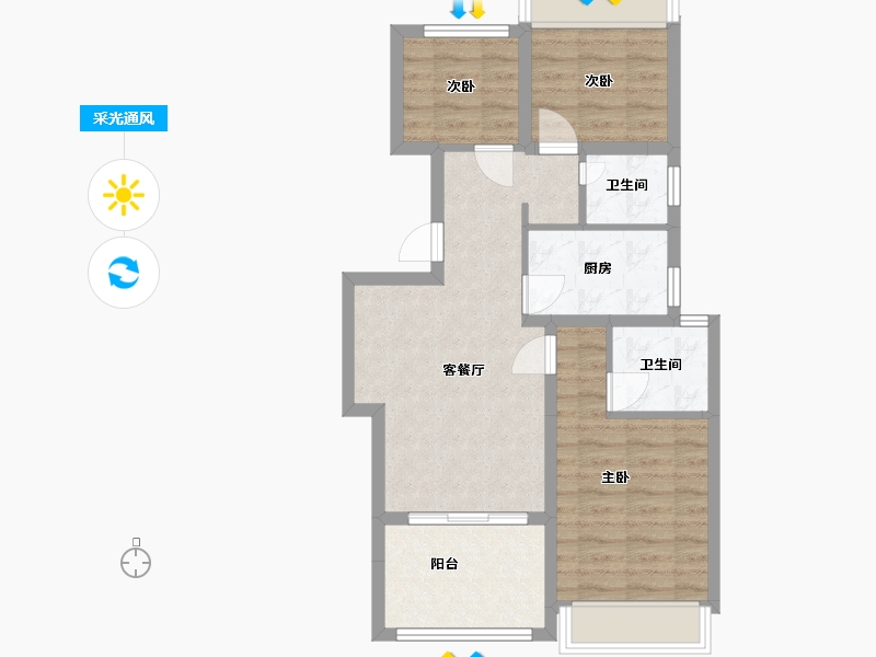 浙江省-杭州市-世宸名府-65.59-户型库-采光通风