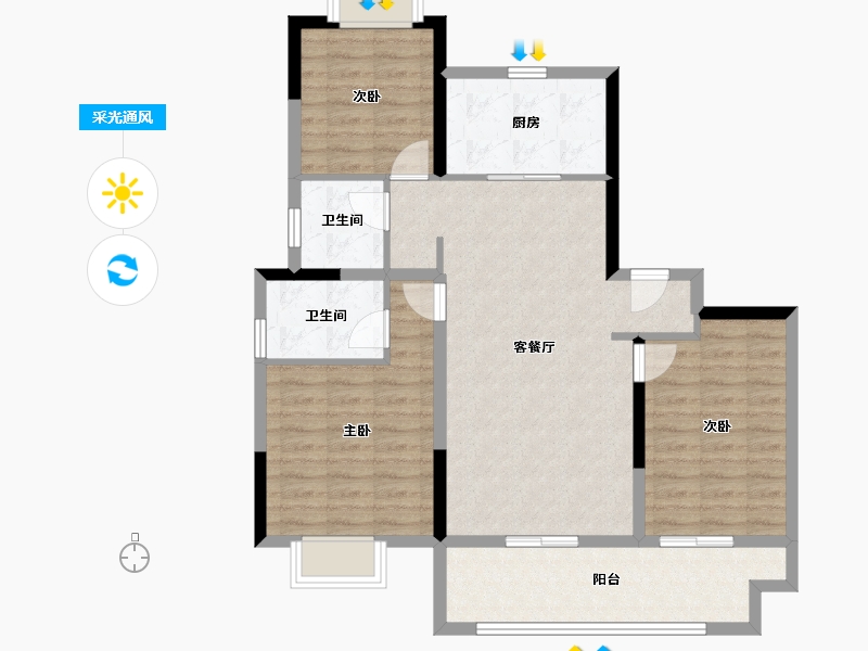 江苏省-无锡市-宜兴碧桂园湖悦天境-90.71-户型库-采光通风