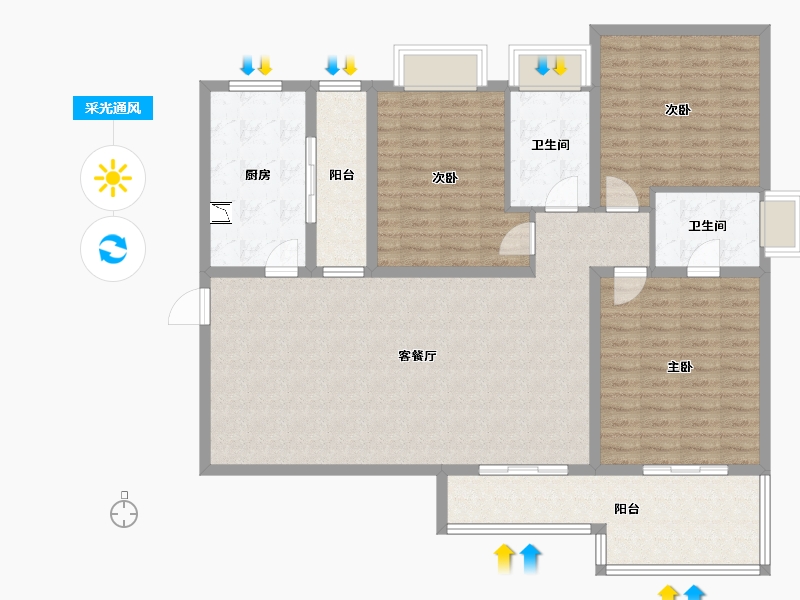 山西省-吕梁市-思源二期-129.65-户型库-采光通风