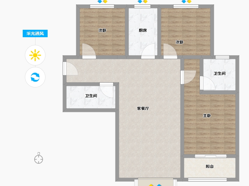 山西省-临汾市-金域王府・帝景-104.26-户型库-采光通风