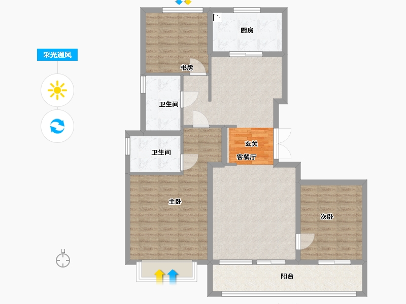 陕西省-西安市-融创・桃源府-103.20-户型库-采光通风