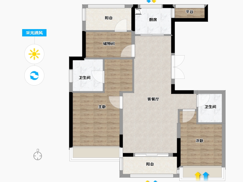 浙江省-温州市-时代瓯海壹品-92.00-户型库-采光通风