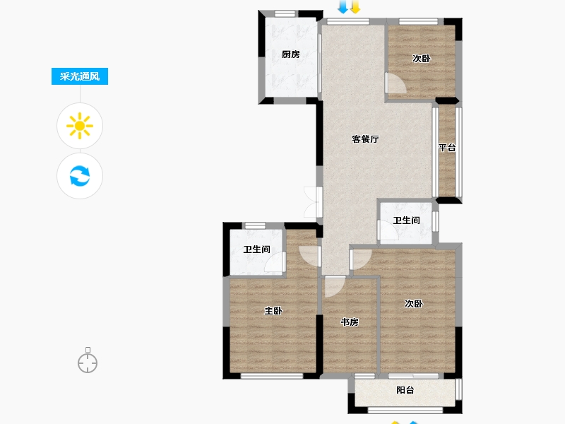 浙江省-湖州市-春天尚居-96.54-户型库-采光通风