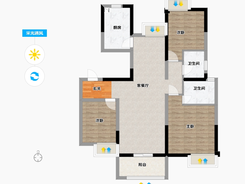 福建省-福州市-琅岐山语城-88.81-户型库-采光通风