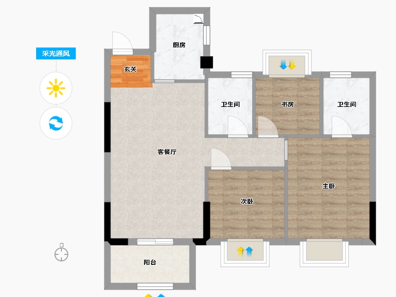 福建省-福州市-金辉优步悦山-70.57-户型库-采光通风