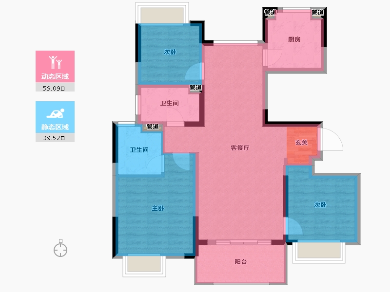 江苏省-南京市-金轮翠雍华庭-88.58-户型库-动静分区