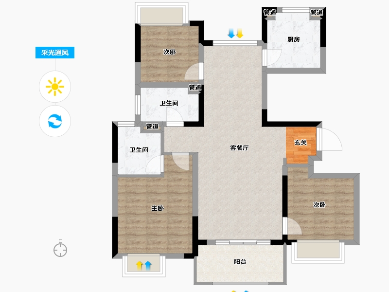 江苏省-南京市-金轮翠雍华庭-88.58-户型库-采光通风