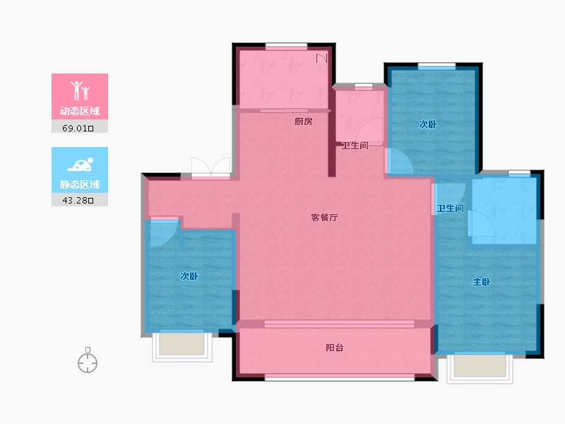 陕西省-西安市-绿地璀璨天城 二期-101.60-户型库-动静分区